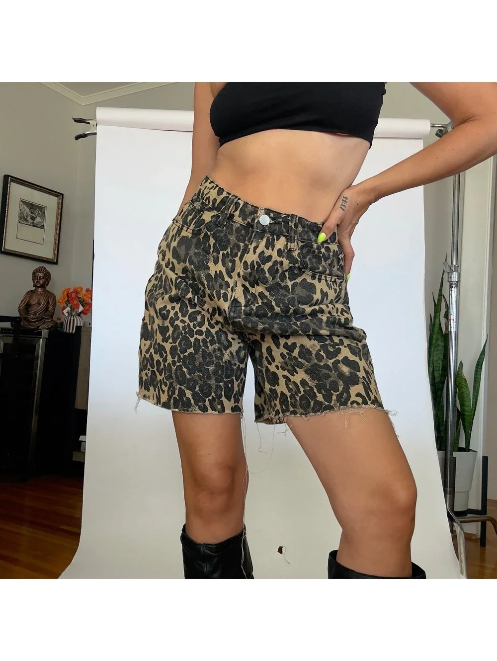 Denim Leopard Shorts
